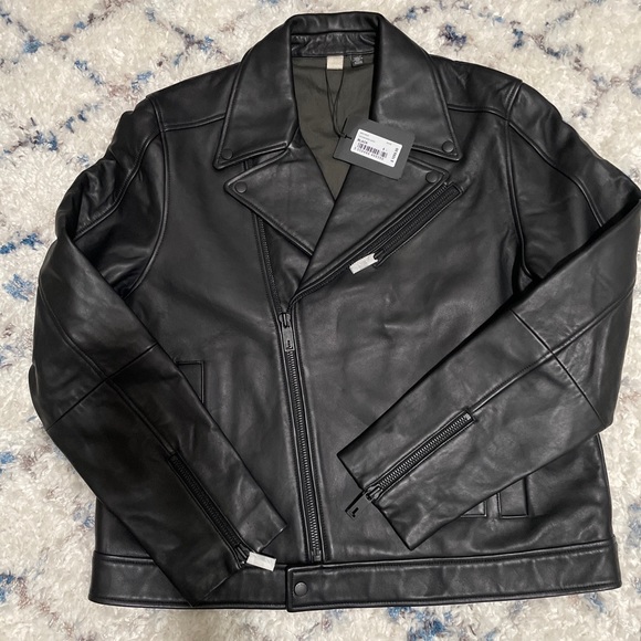 NWT $1095 Ted Baker Carve Black Leather Jacket SIZE L and XL available - Picture 5 of 9